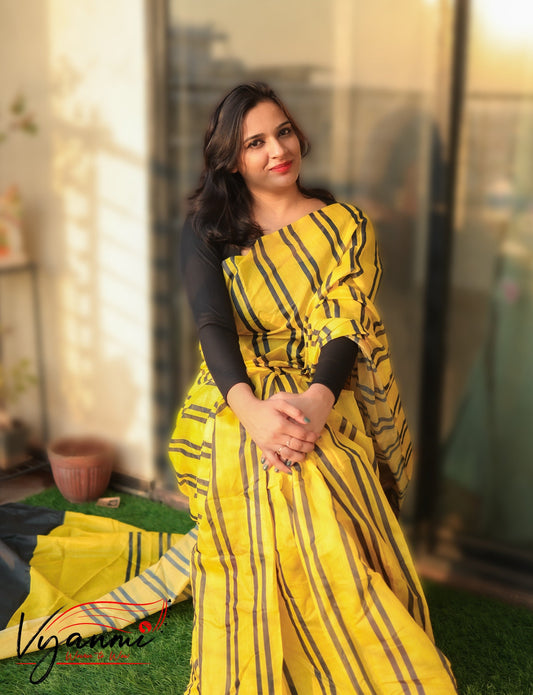 Vyanmi Peeli Kaari Chanderi Cotton Saree