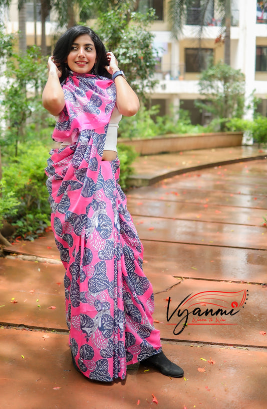 Vyanmi Rosy Ripple Mul Saree