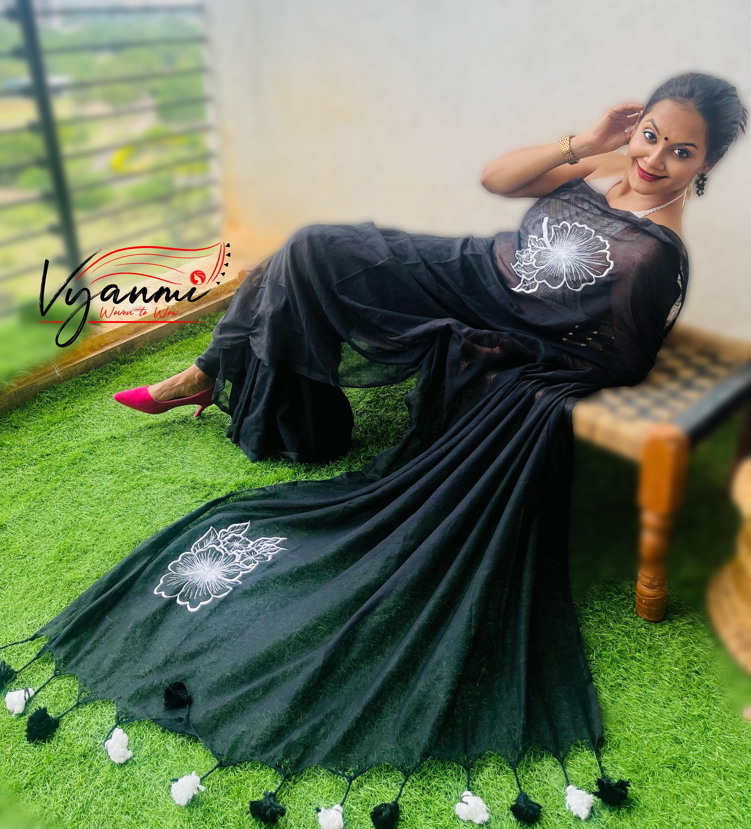 Vyanmi Black & Beyond Mulmul Saree