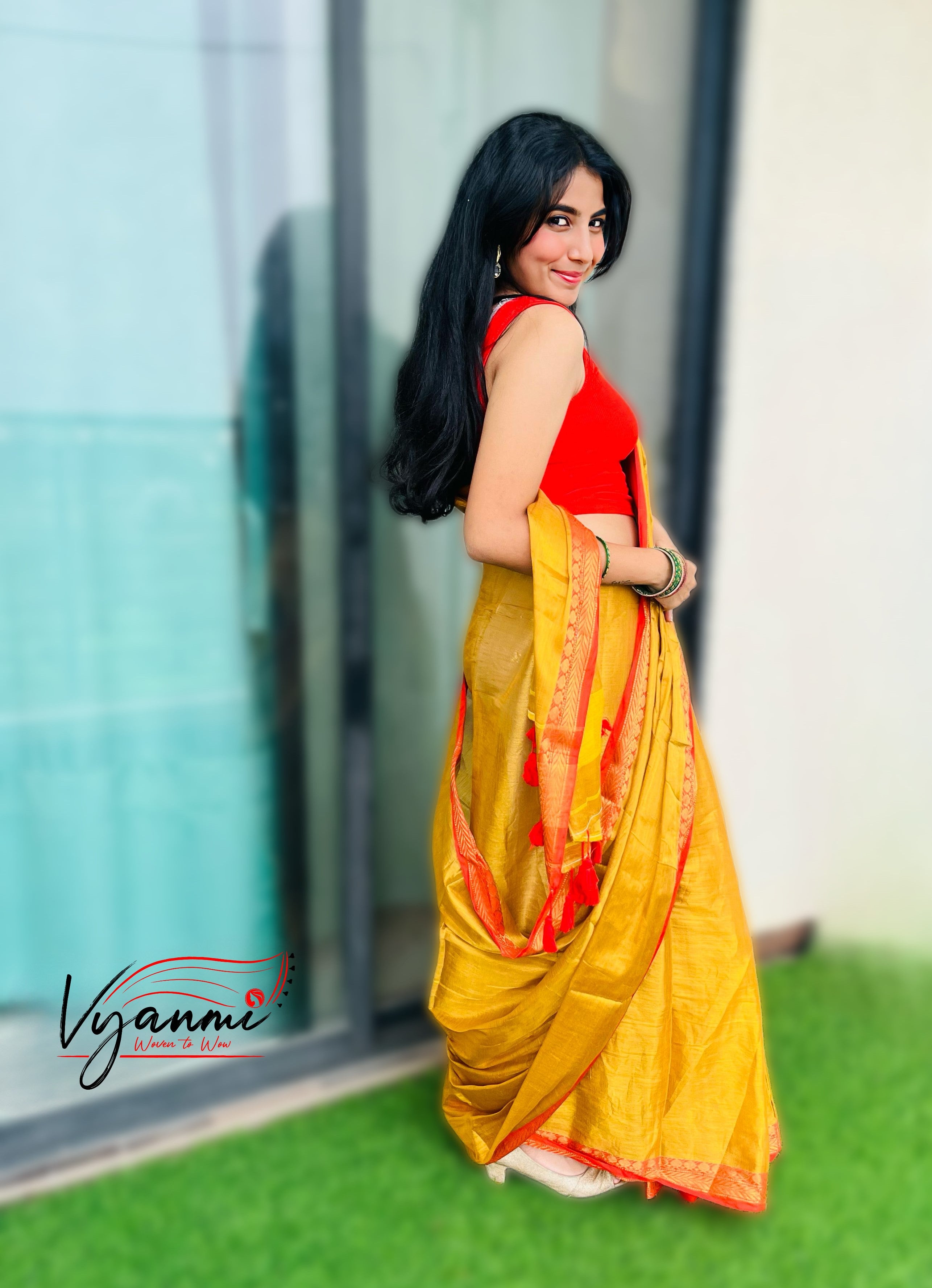 Vyanmi Haldi Kumkum Tissue Saree