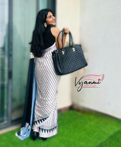 Vyanmi Ivory White Semi Gajji Silk Saree