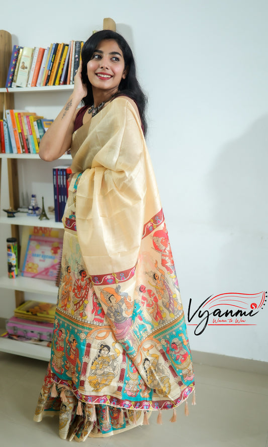 Vyanmi Ivory Nrityangana Tussar Silk Saree