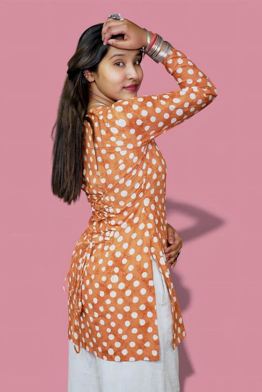 Vyanmi Inka Rust Polka Sleeved Corset Kurti