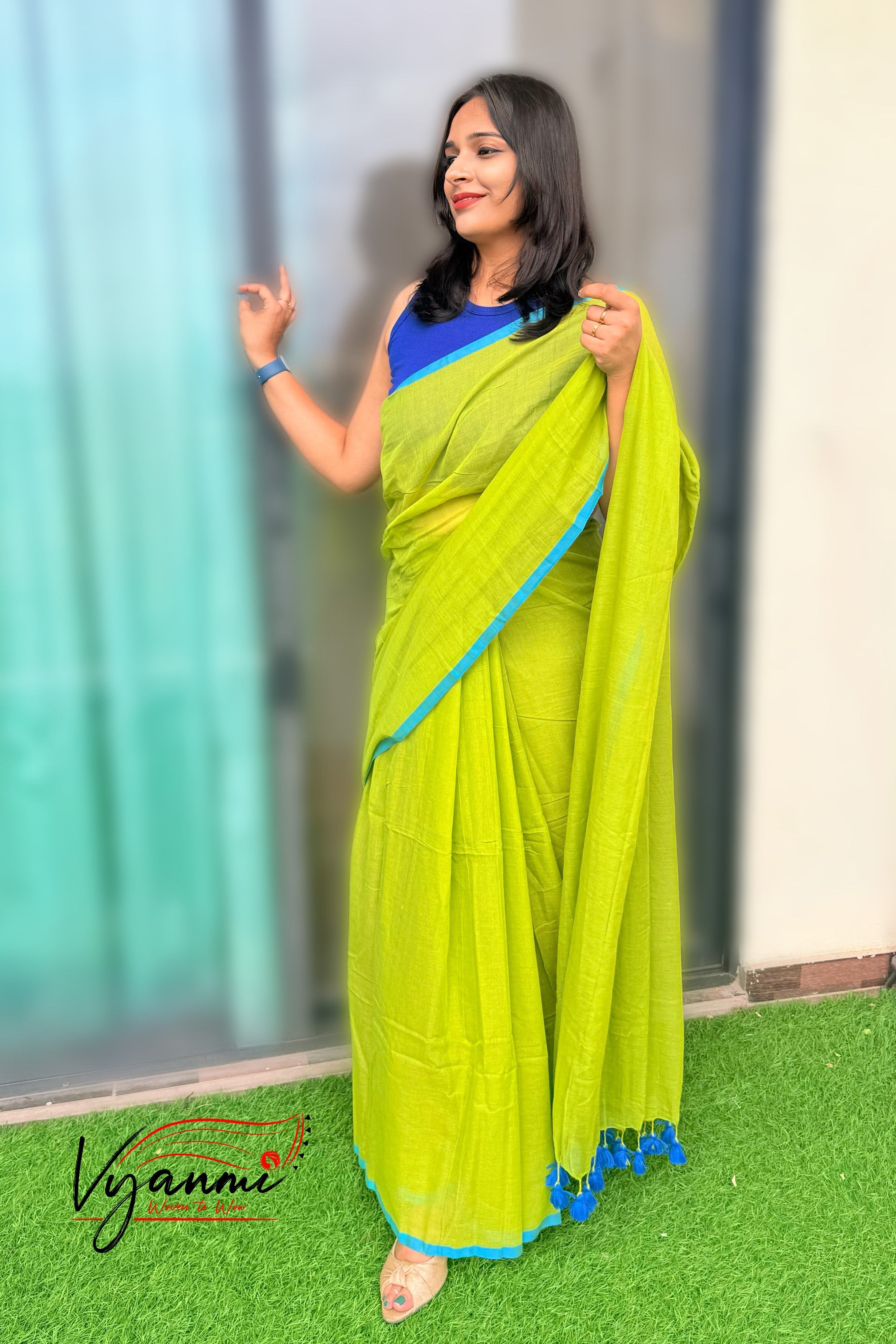 Vyanmi Cool Citrus Mulmul Saree