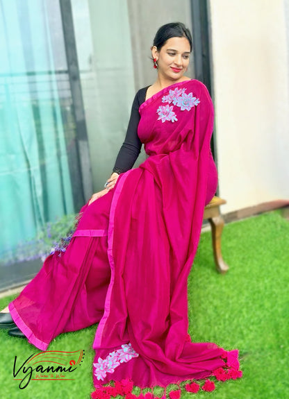 Vyanmi Gulabi Bloom Handloom Saree
