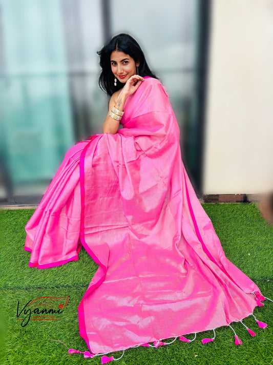 Vyanmi Pink Haze Mul Tissue Saree