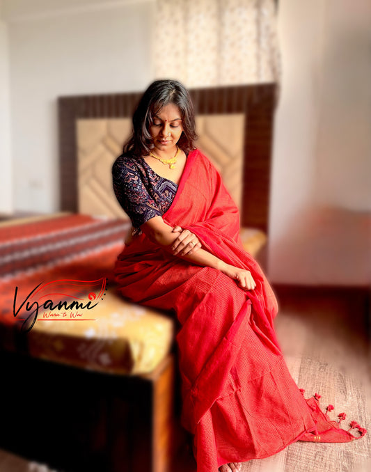 Vyanmi Sindoori Zari Mul Handloom Saree