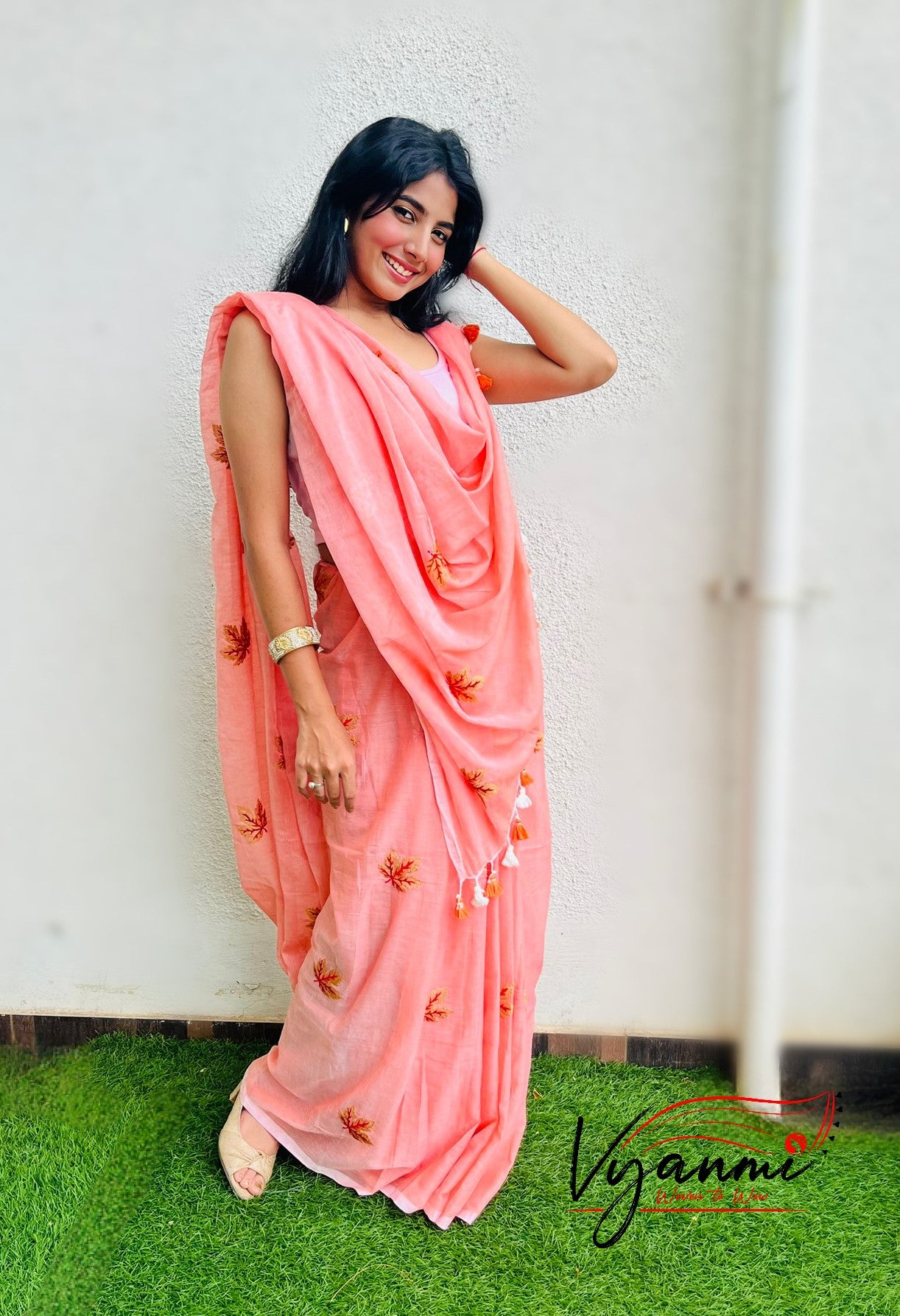 Vyanmi Peach Please Mulmul Saree