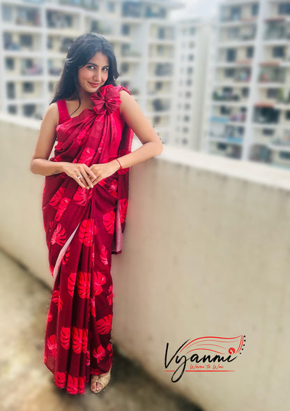 Vyanmi Berry Blush Mul Saree