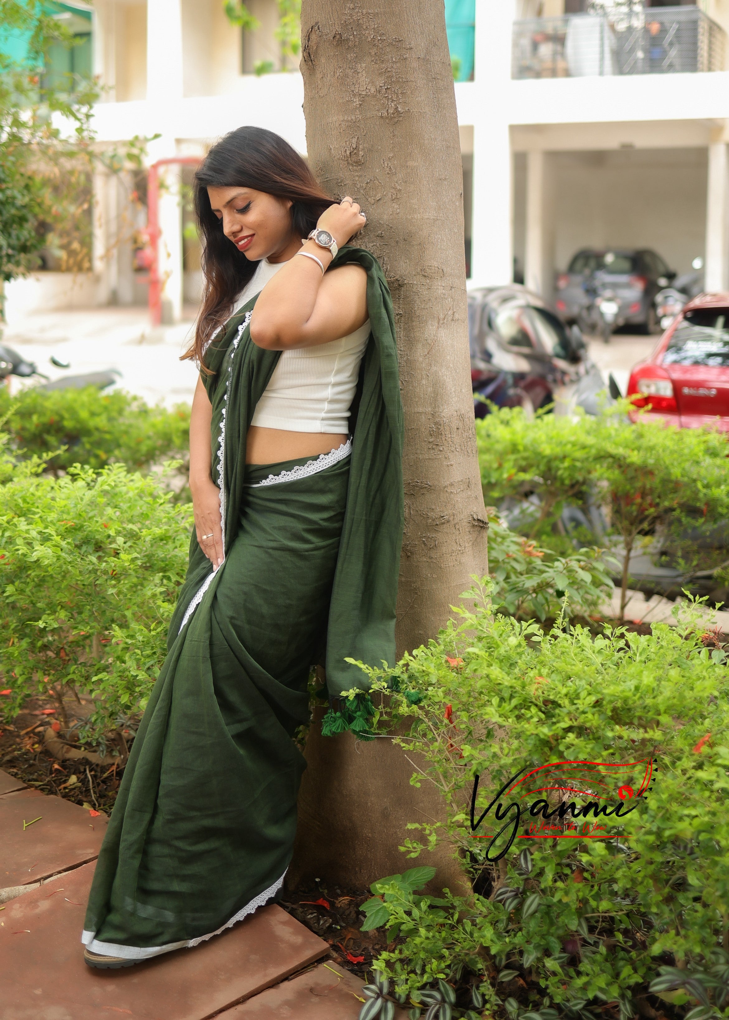 Vyanmi Urban Olive Mulmul Saree