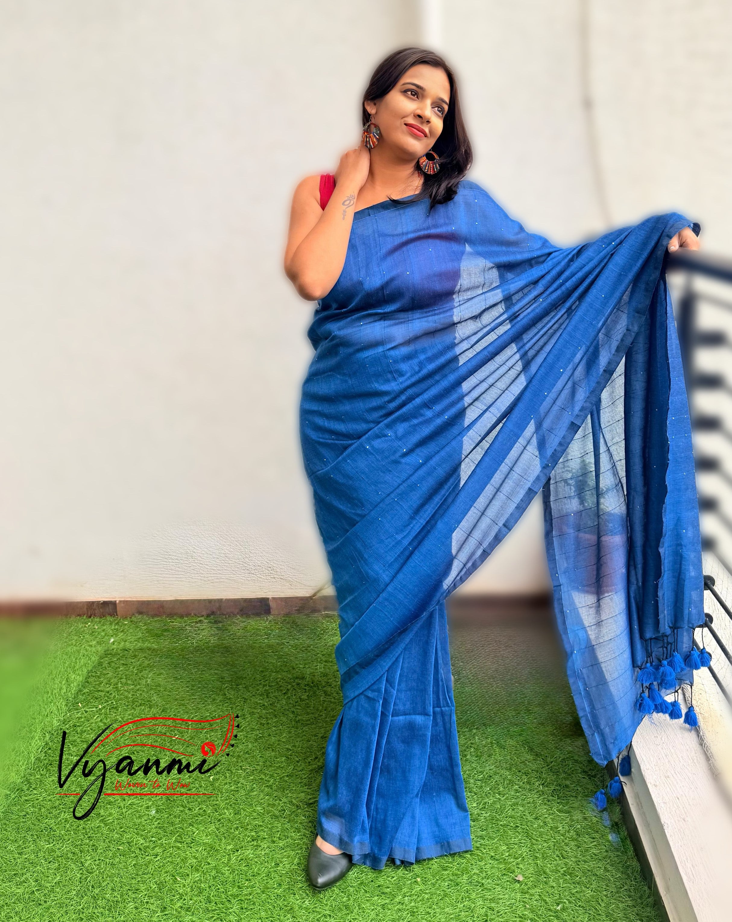 Vyanmi Blue Sequin & Sass Mulmul Saree