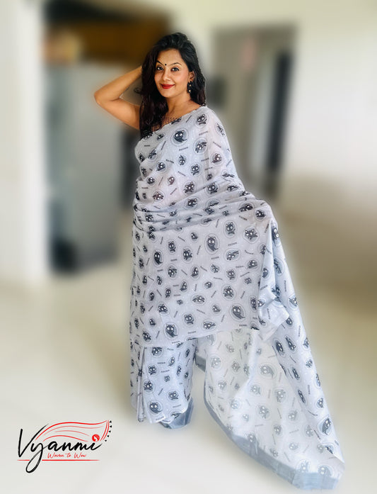 Vyanmi Grey Catitude Mul Saree