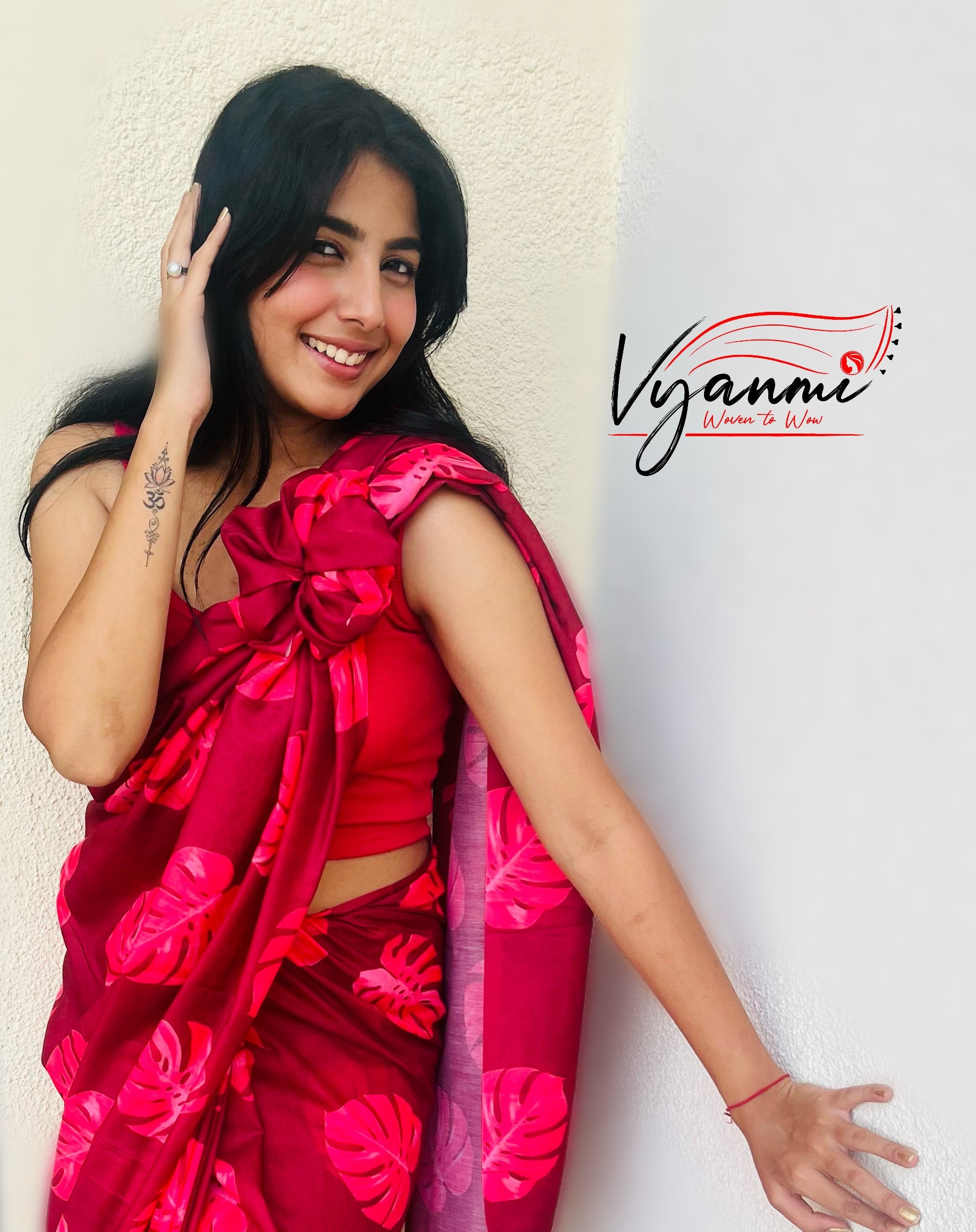 Vyanmi Berry Blush Mul Saree