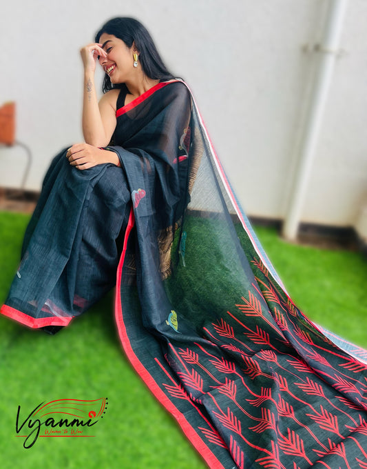 Vyanmi Midnight Mithu Linen Saree