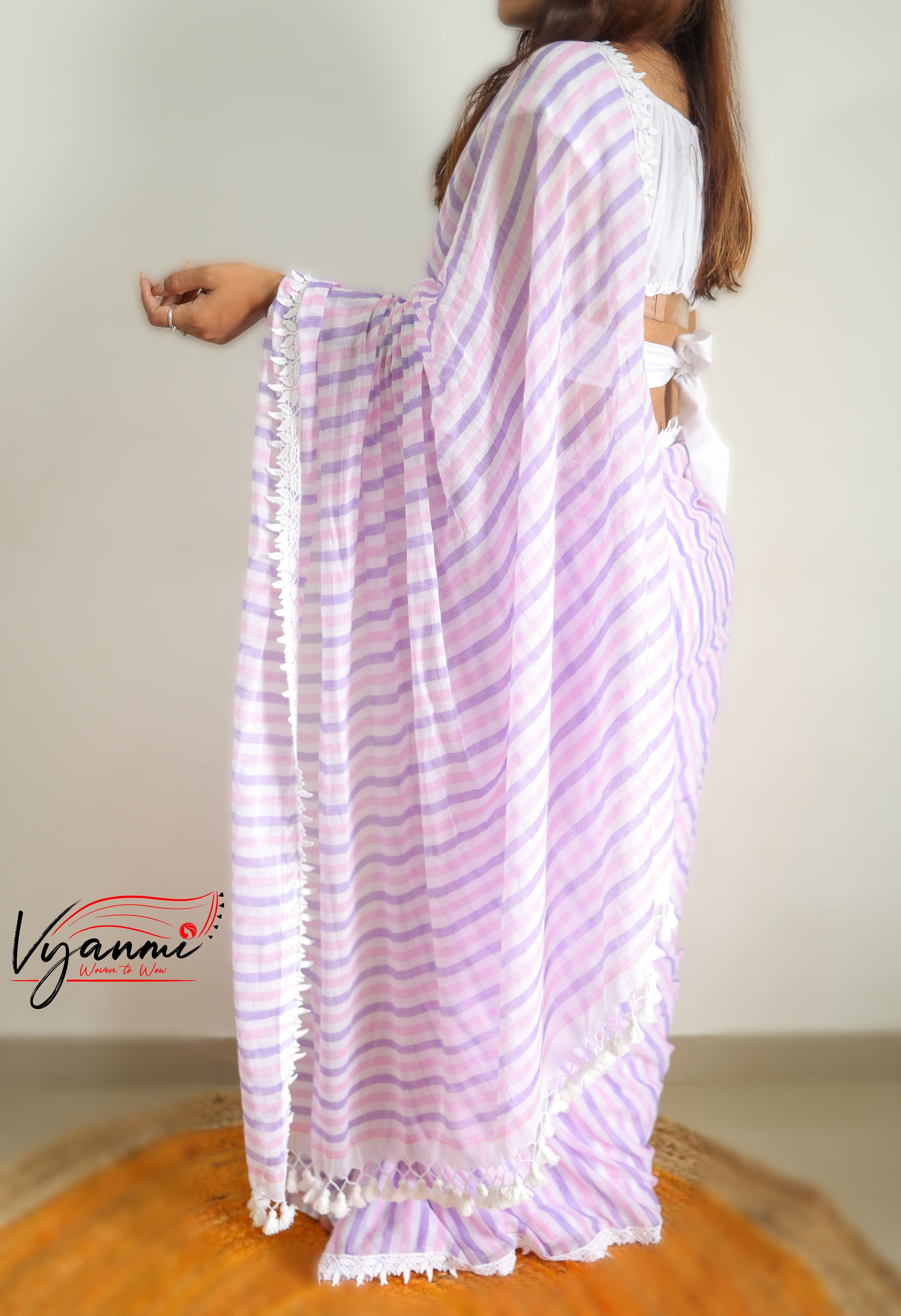 Vyanmi Lush Lavender Mulmul Saree