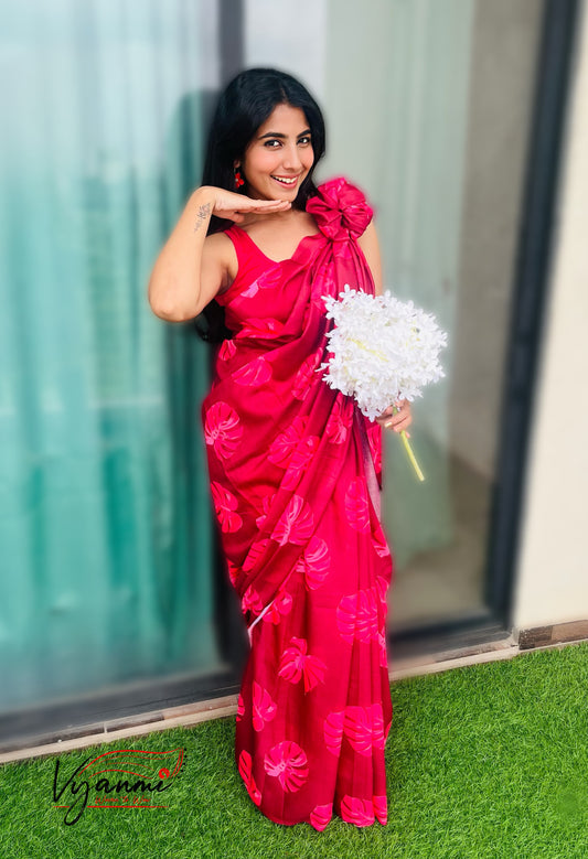 Vyanmi Berry Blush Mul Saree