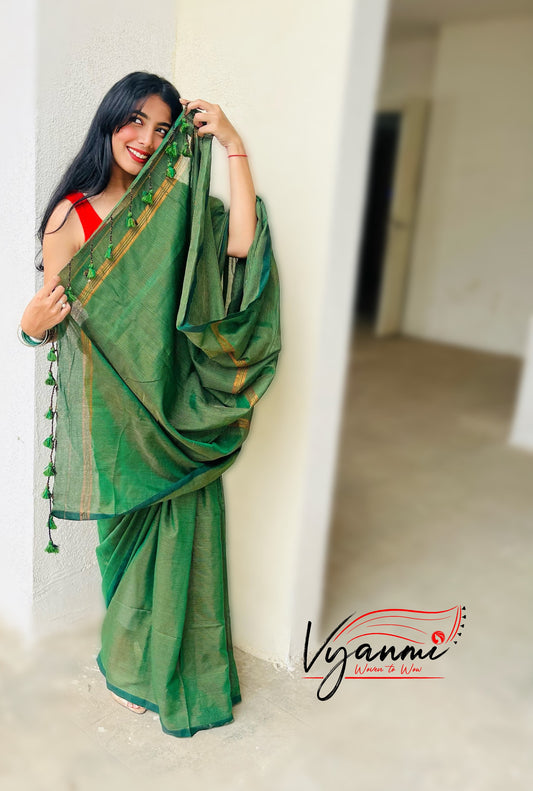 Vyanmi Hari Zari Mul Handloom Saree