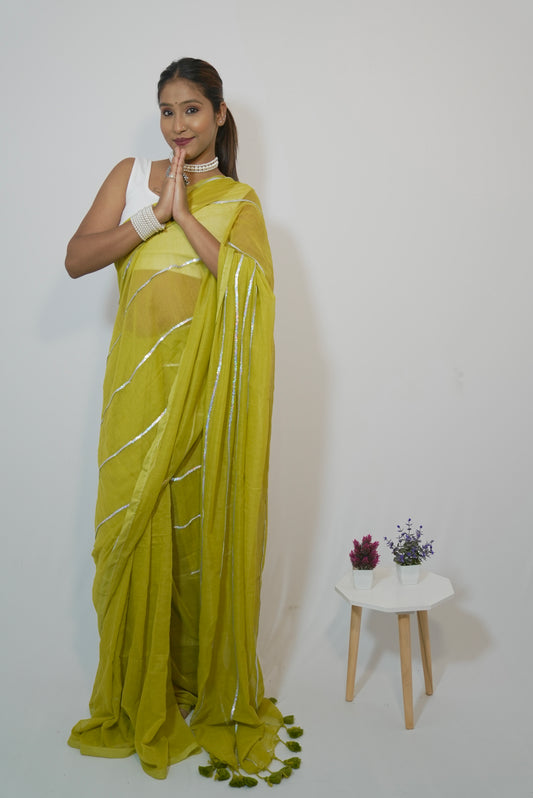 Vyanmi Lime Luxe Sequin Mulmul Saree