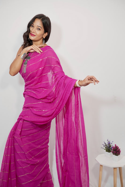 Vyanmi Purplish Sequin Mul Cotton Saree