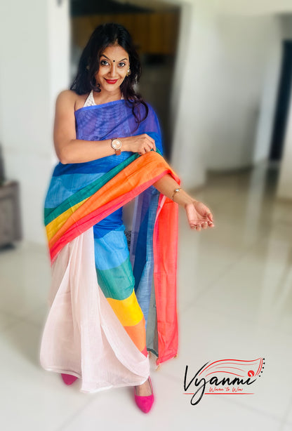 Vyanmi Rainbow Sips Linen Saree