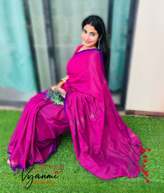 Vyanmi Purplish Zari Mul Handloom Saree