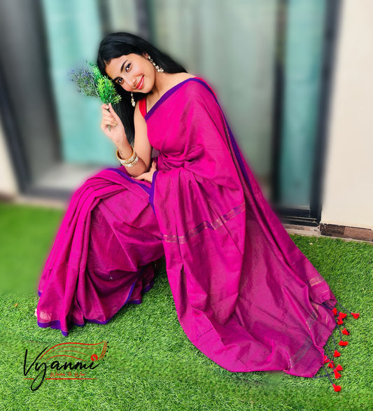 Vyanmi Purplish Zari Mul Handloom Saree