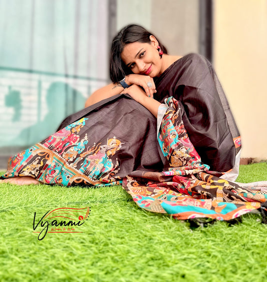 Vyanmi Black Nrityangana Tussar Silk Saree