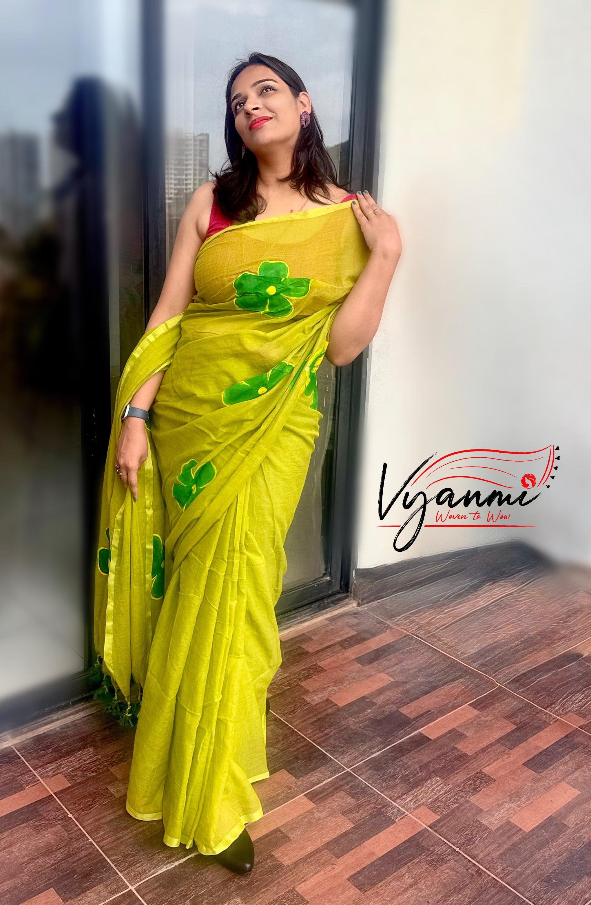 Vyanmi Green Muse Mulmul Saree