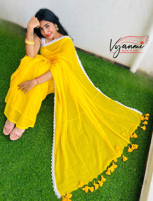 Vyanmi Haldi Hustle Mulmul Saree