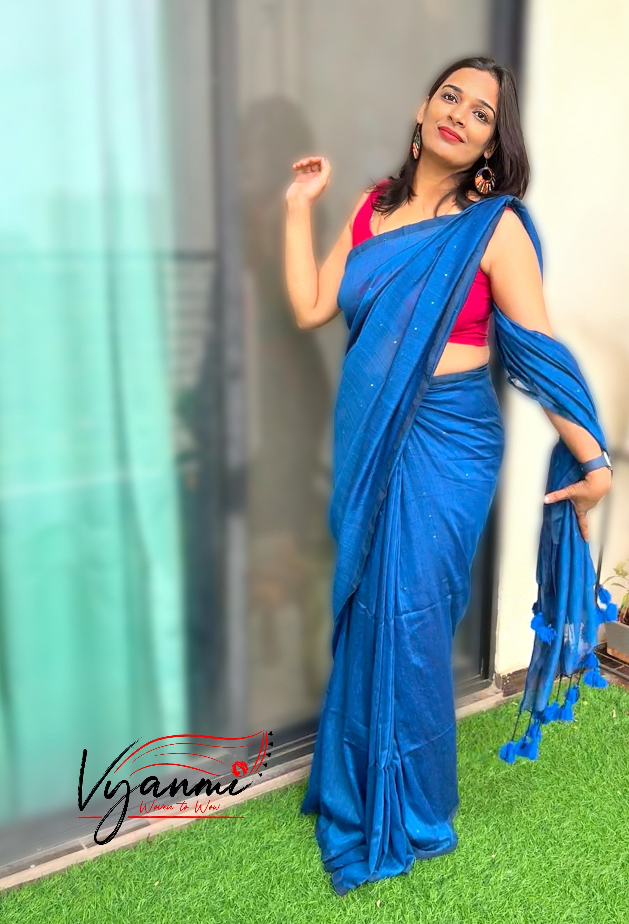 Vyanmi Blue Sequin & Sass Mulmul Saree