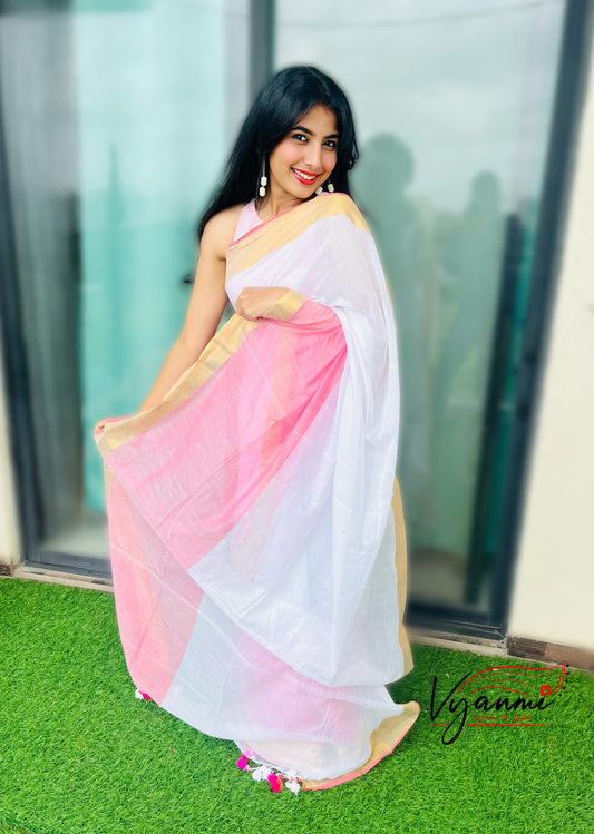 Vyanmi Pink Onaya Mulmul Saree