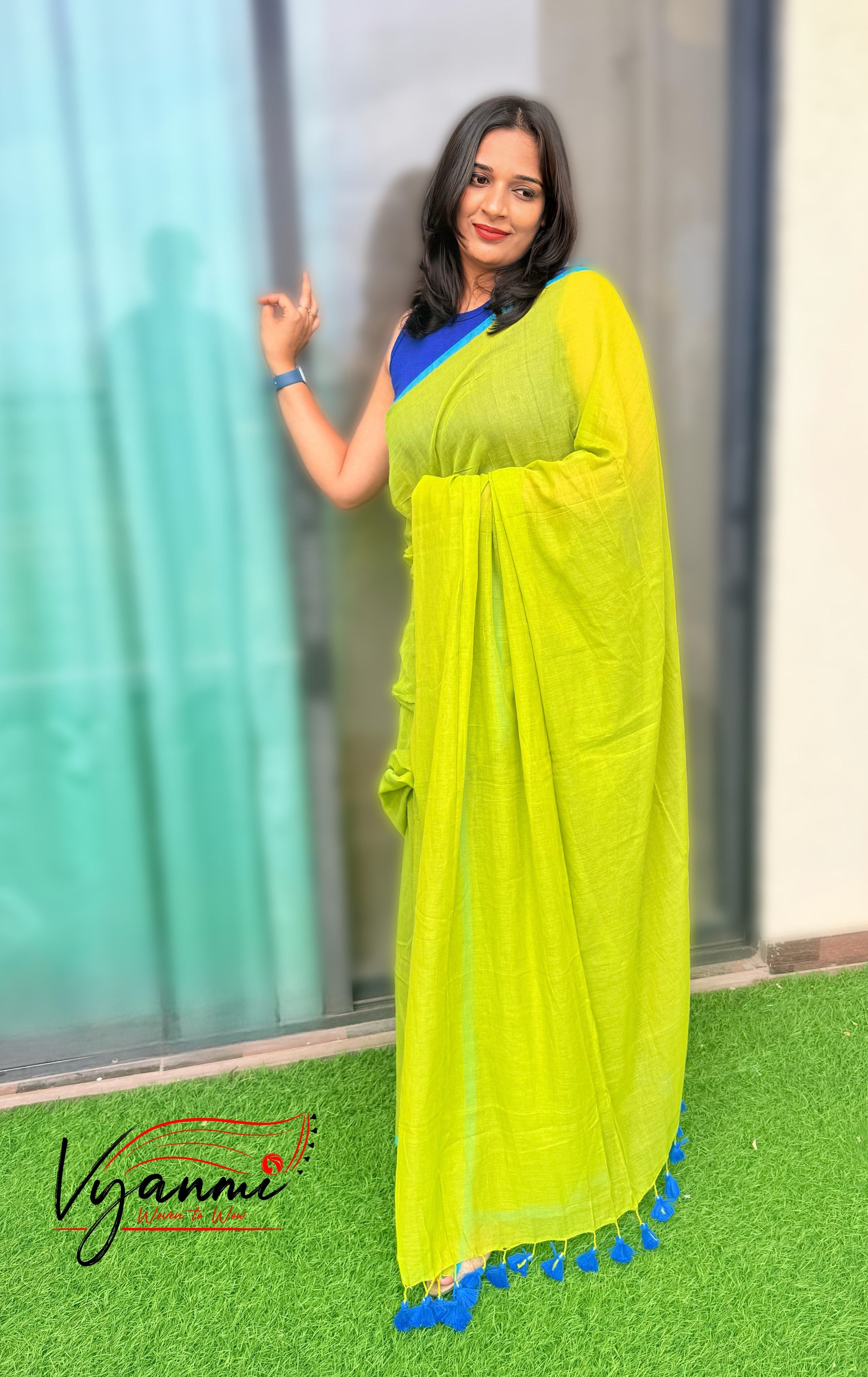 Vyanmi Cool Citrus Mulmul Saree