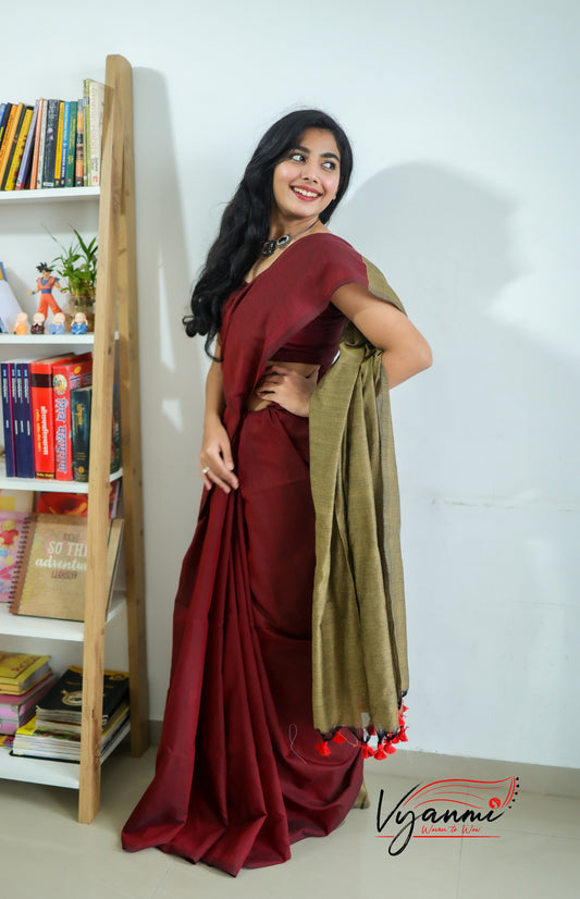 Vyanmi Maroon Tana Handloom Saree