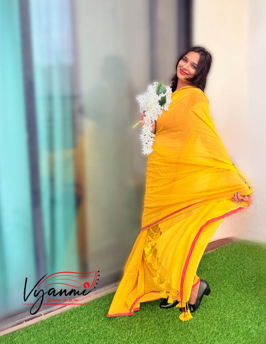 Vyanmi Marigold Mood Mulmul Saree