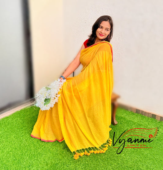 Vyanmi Marigold Mood Mulmul Saree