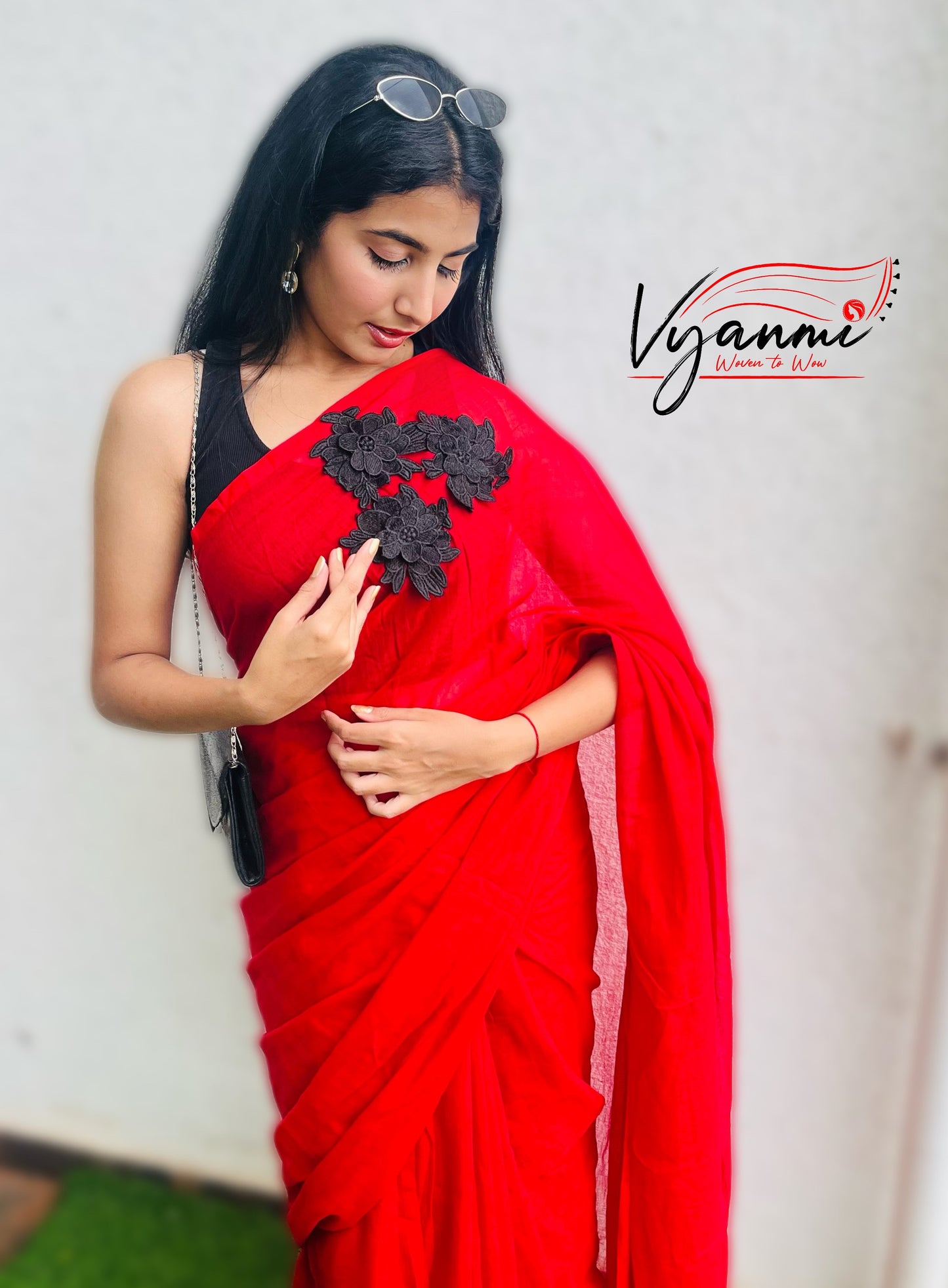 Vyanmi Red Alert Mulmul Saree