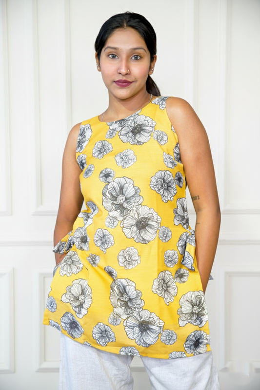 Vyanmi GUL Yellow Bloom Side-Knot Kurti