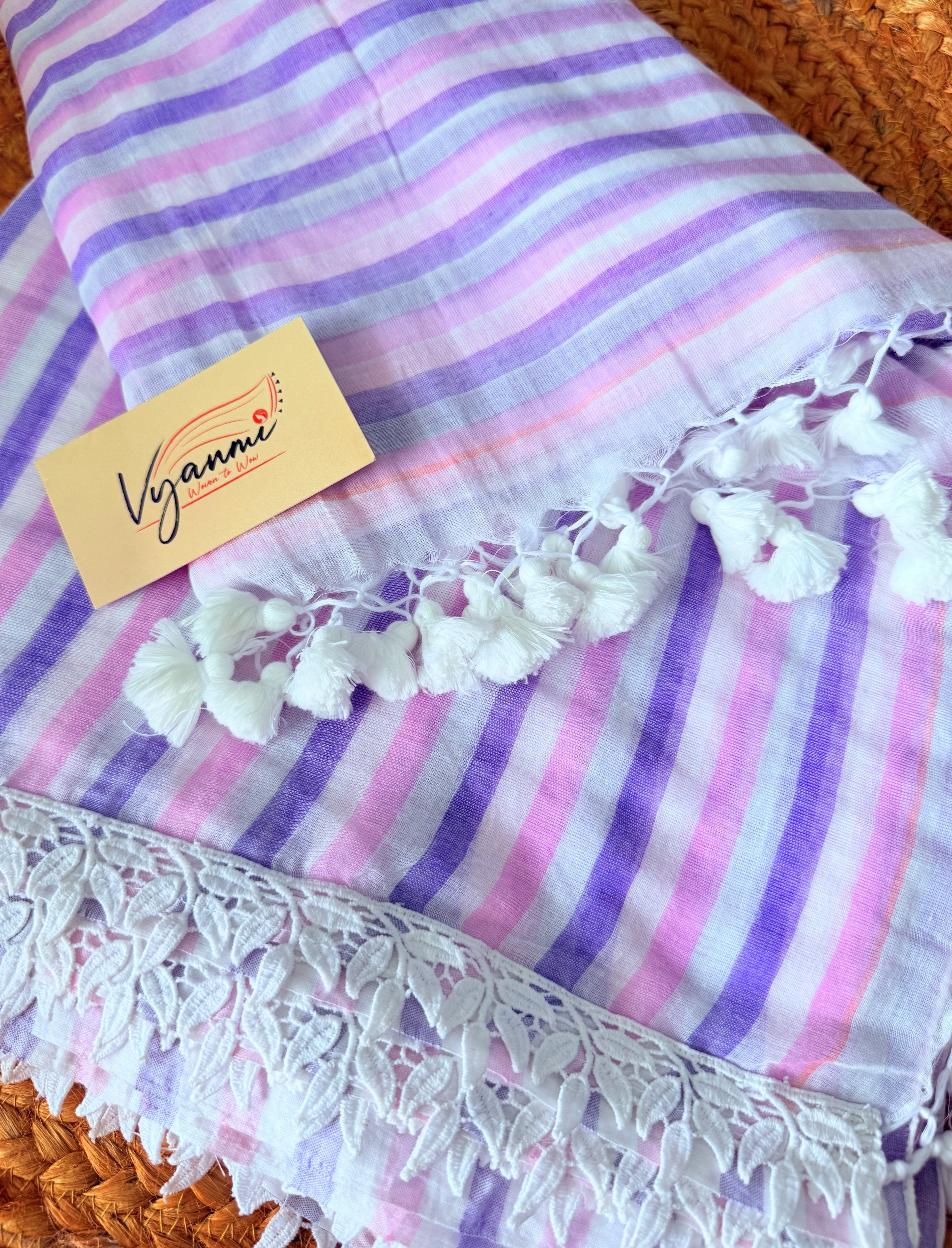 Vyanmi Lush Lavender Mulmul Saree