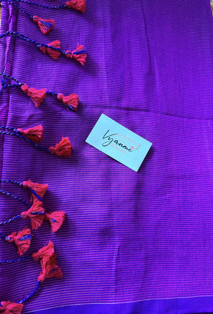 Vyanmi Purplish Zari Mul Handloom Saree