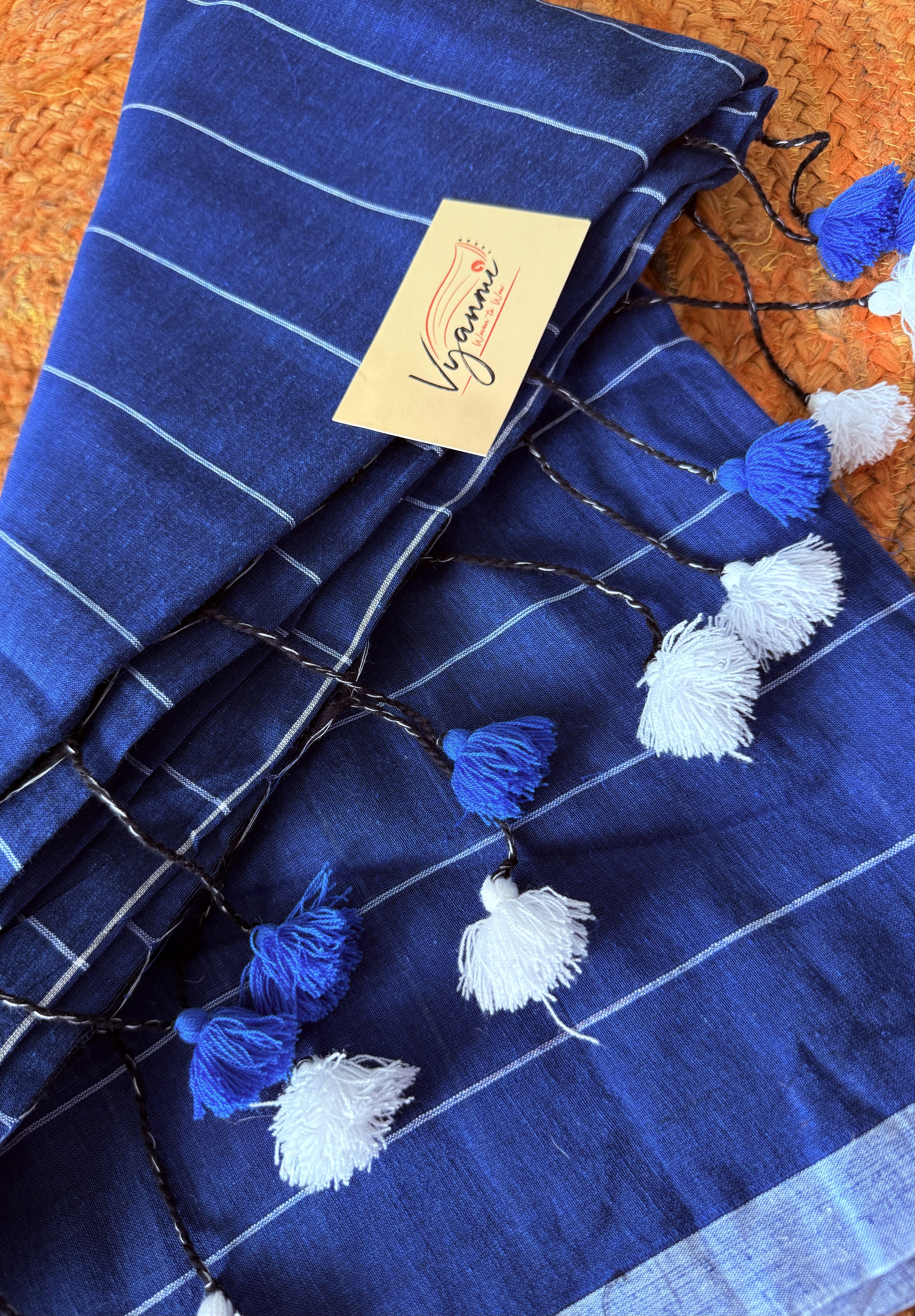 Vyanmi Blue Grid Handloom Saree