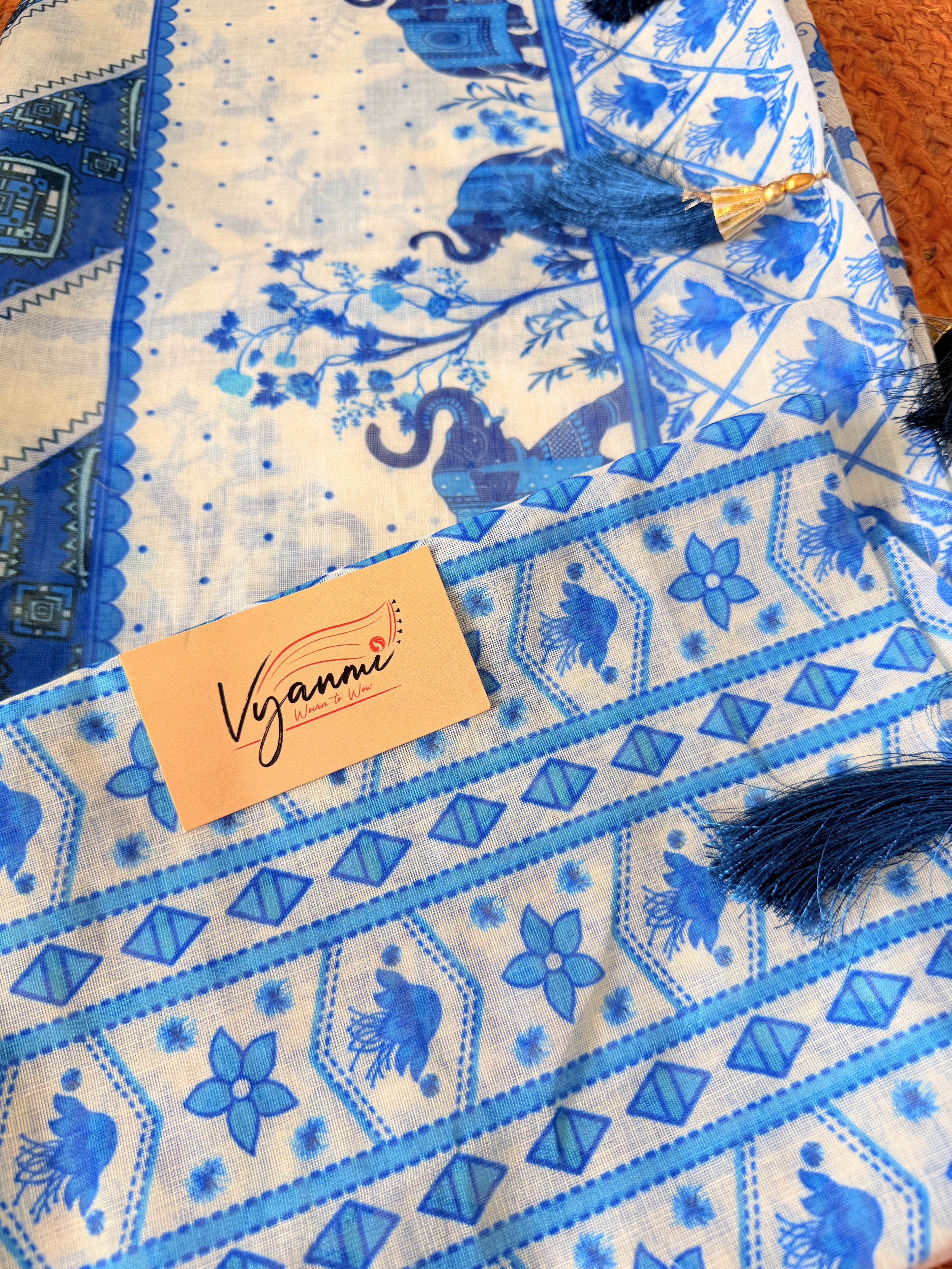 Vyanmi Boho Blue Linen Saree