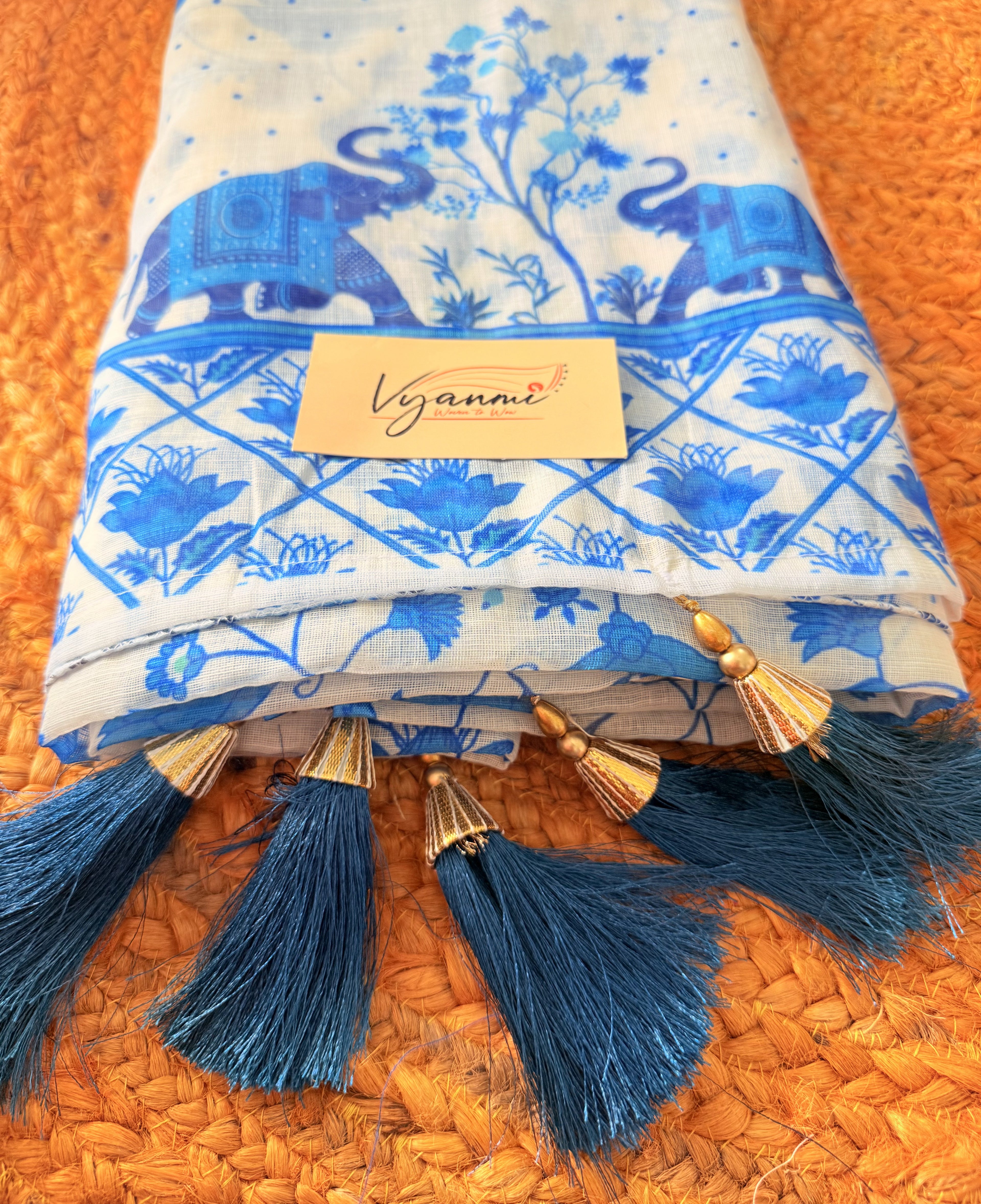 Vyanmi Boho Blue Linen Saree
