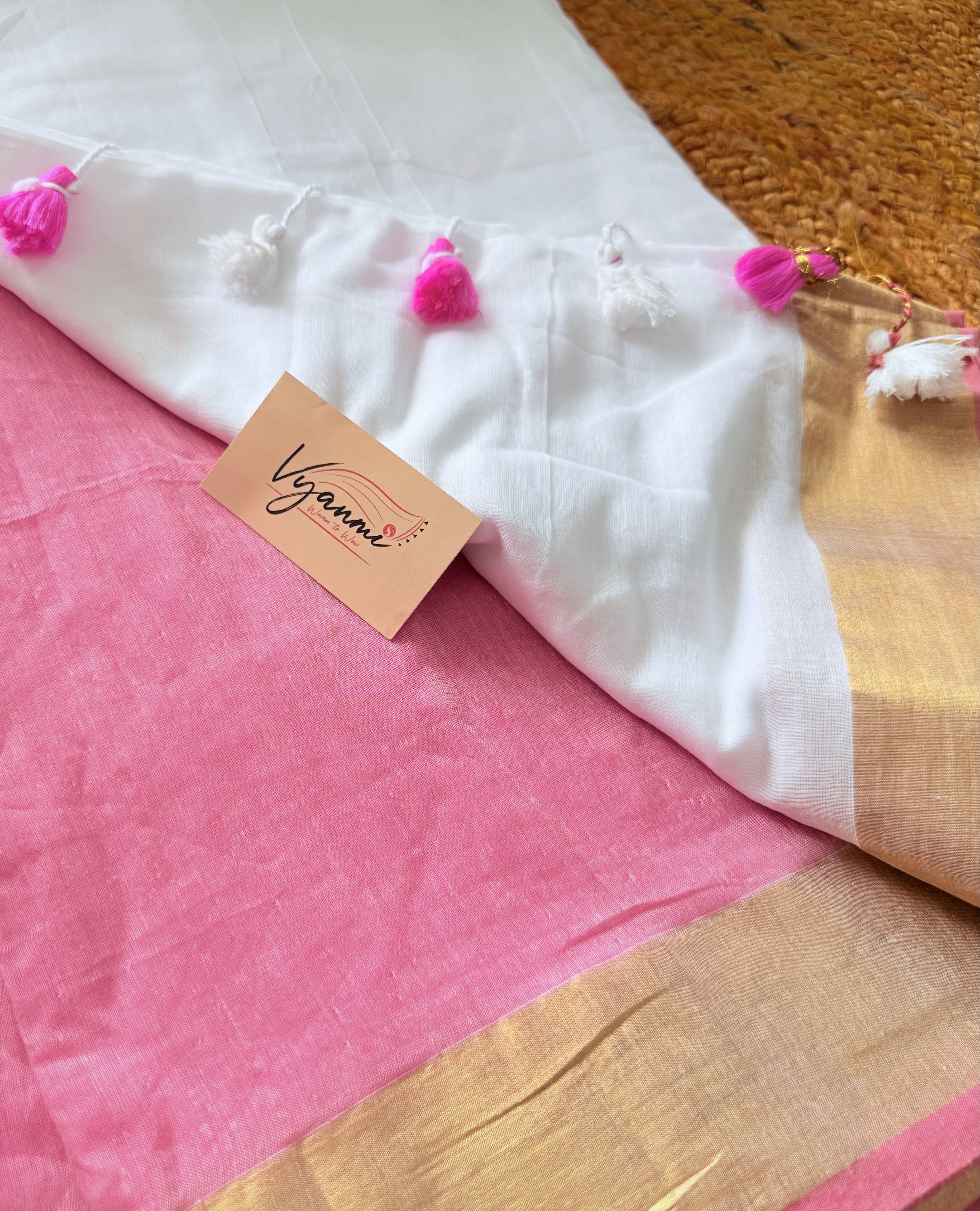 Vyanmi Pink Onaya Mulmul Saree