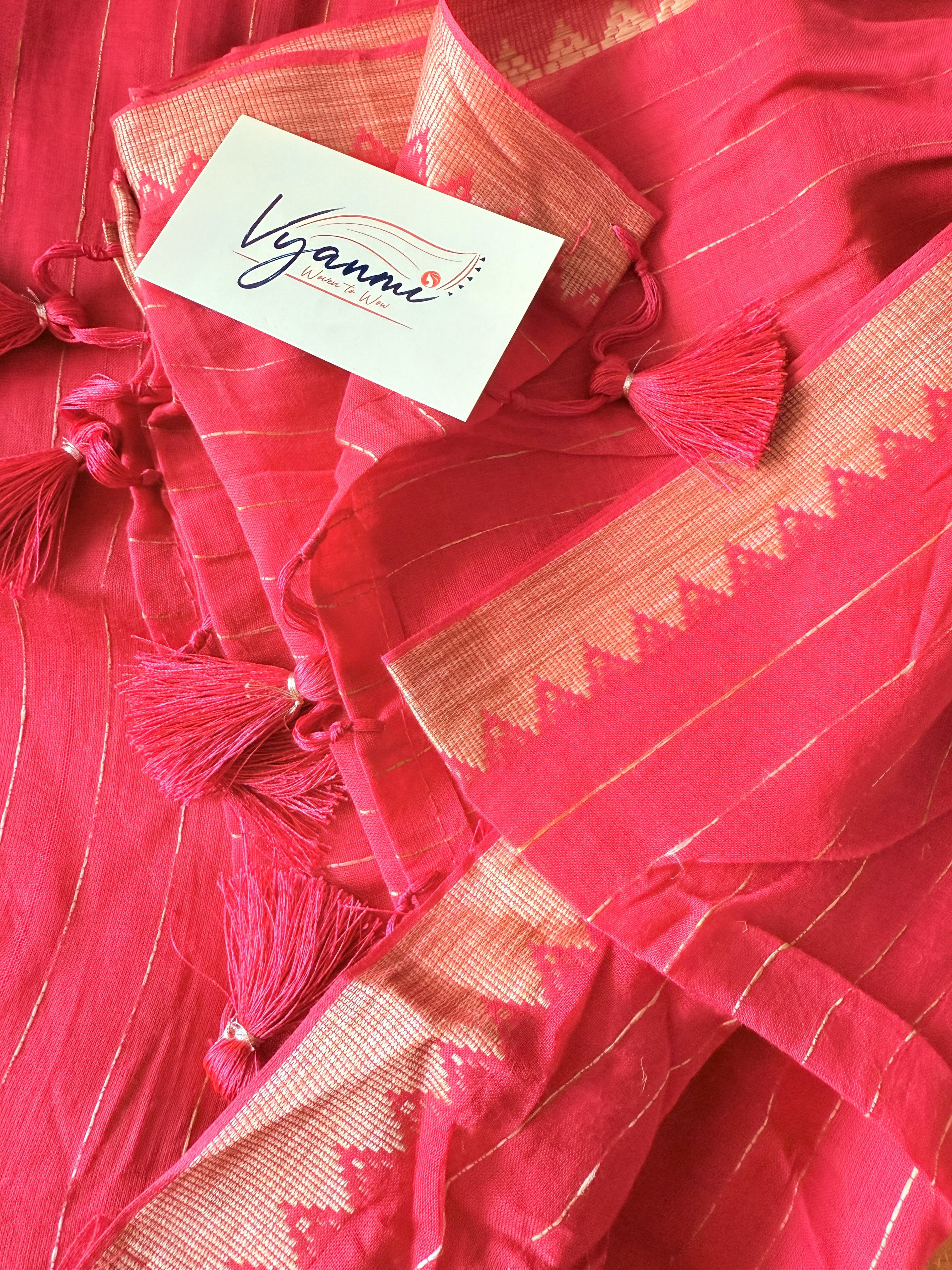 Vyanmi Red Riwaayat Mulmul Saree