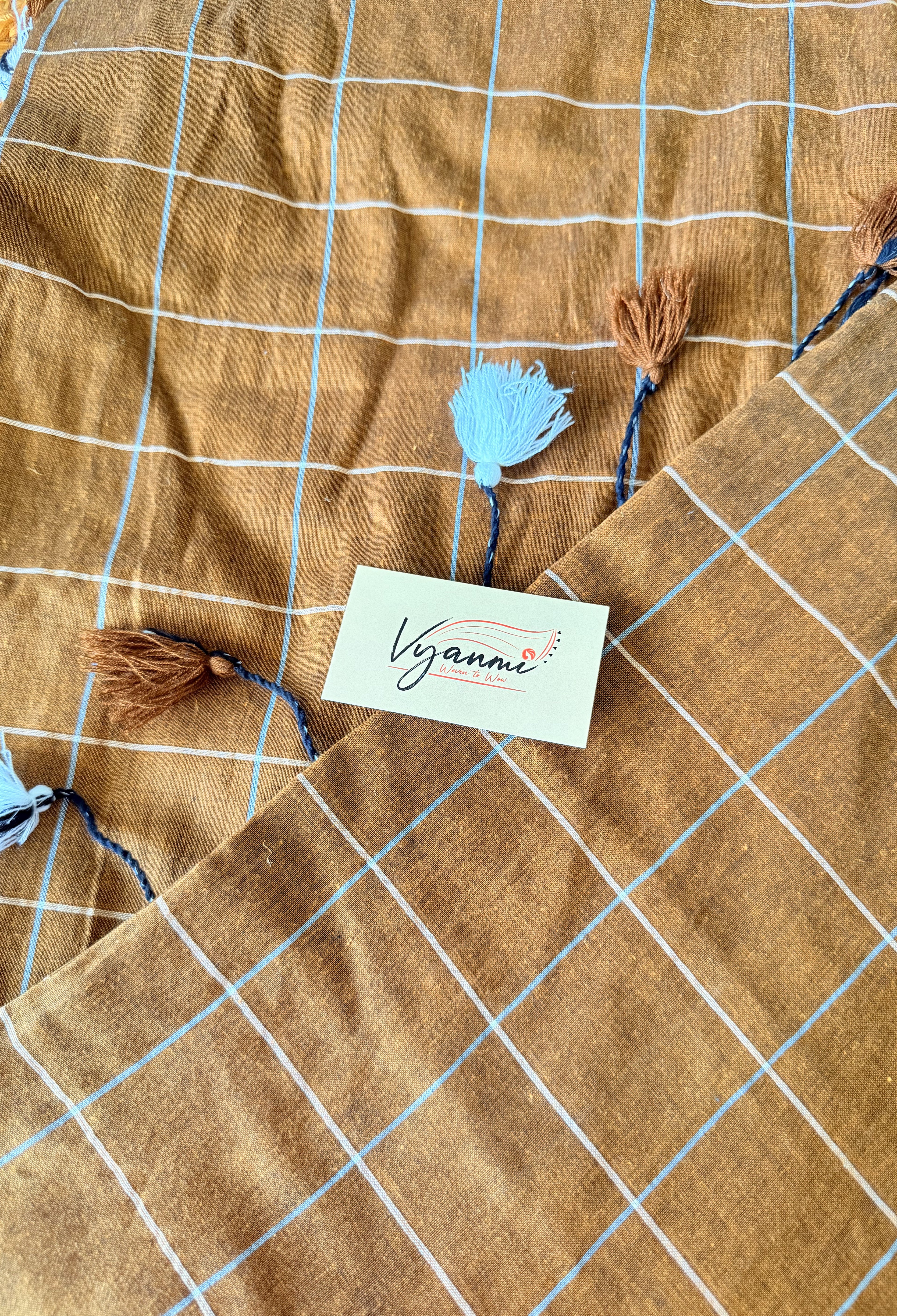 Vyanmi Brown Grid Handloom Saree