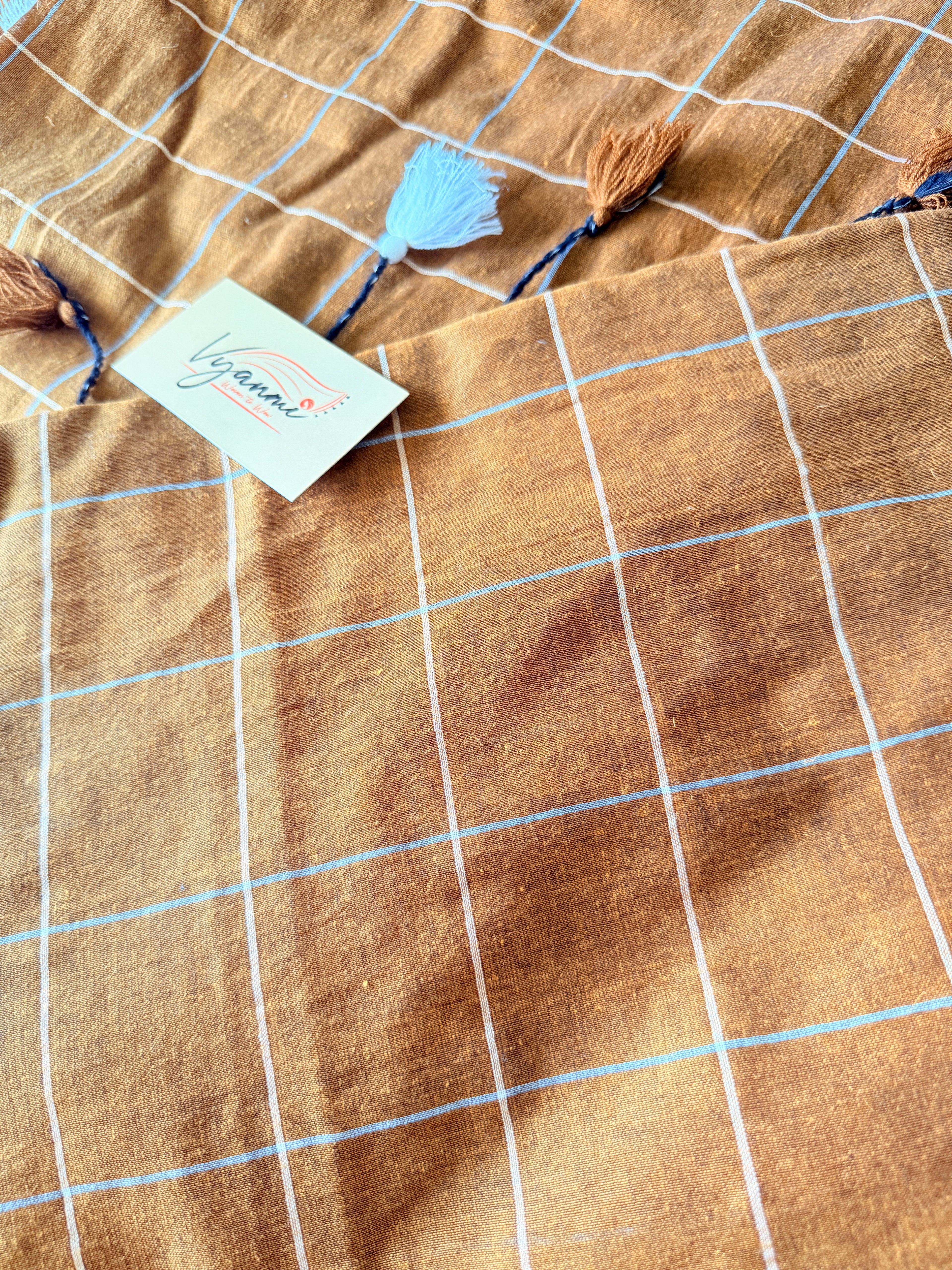 Vyanmi Brown Grid Handloom Saree