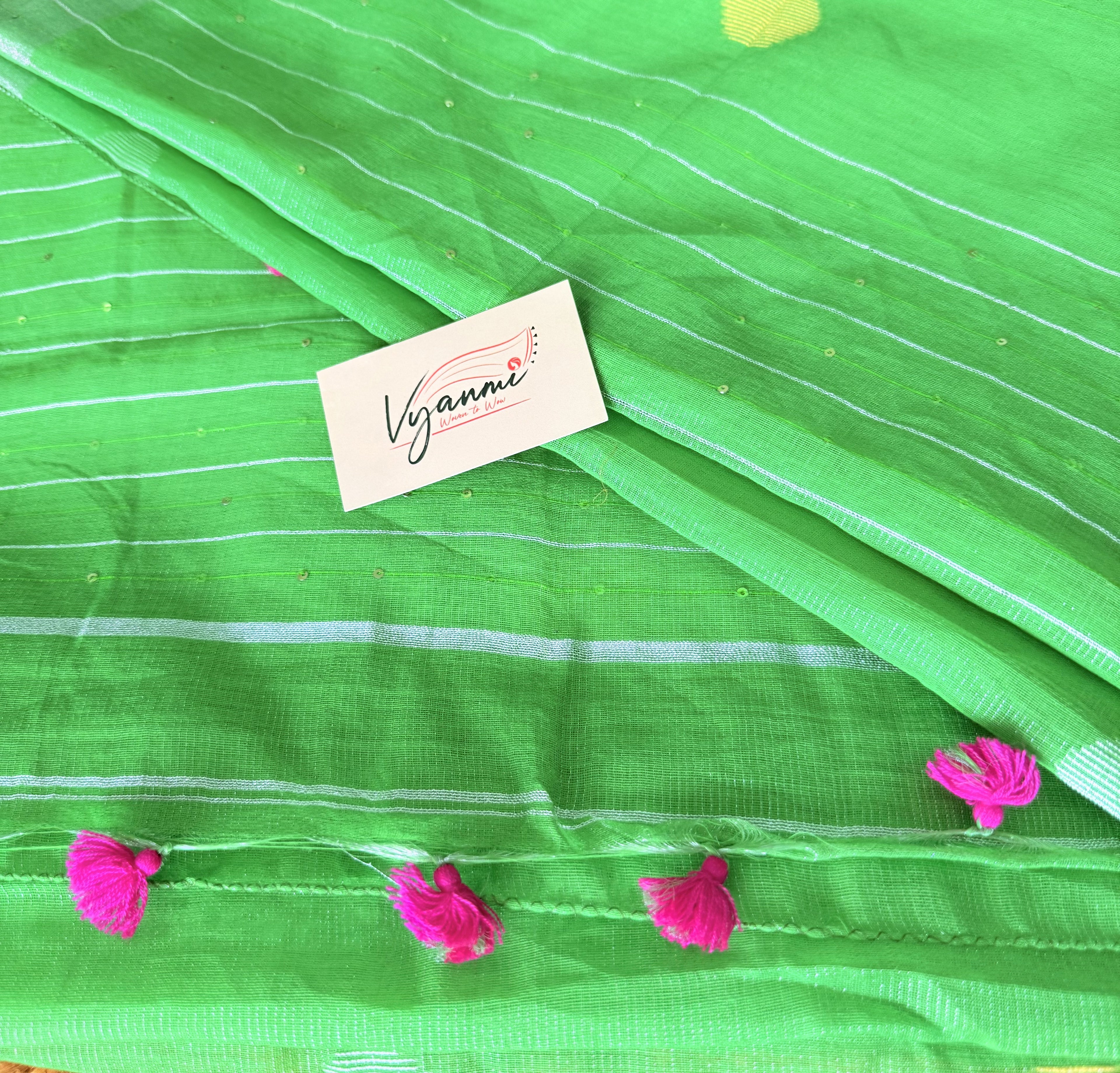 Vyanmi Glow up Green Brocade Linen Saree