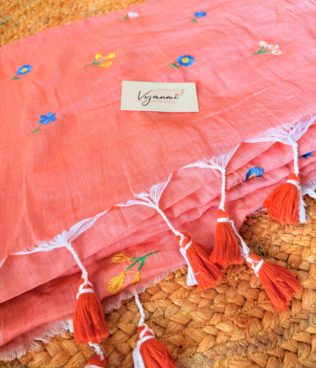 Vyanmi Pretty In Peach Mulmul Saree