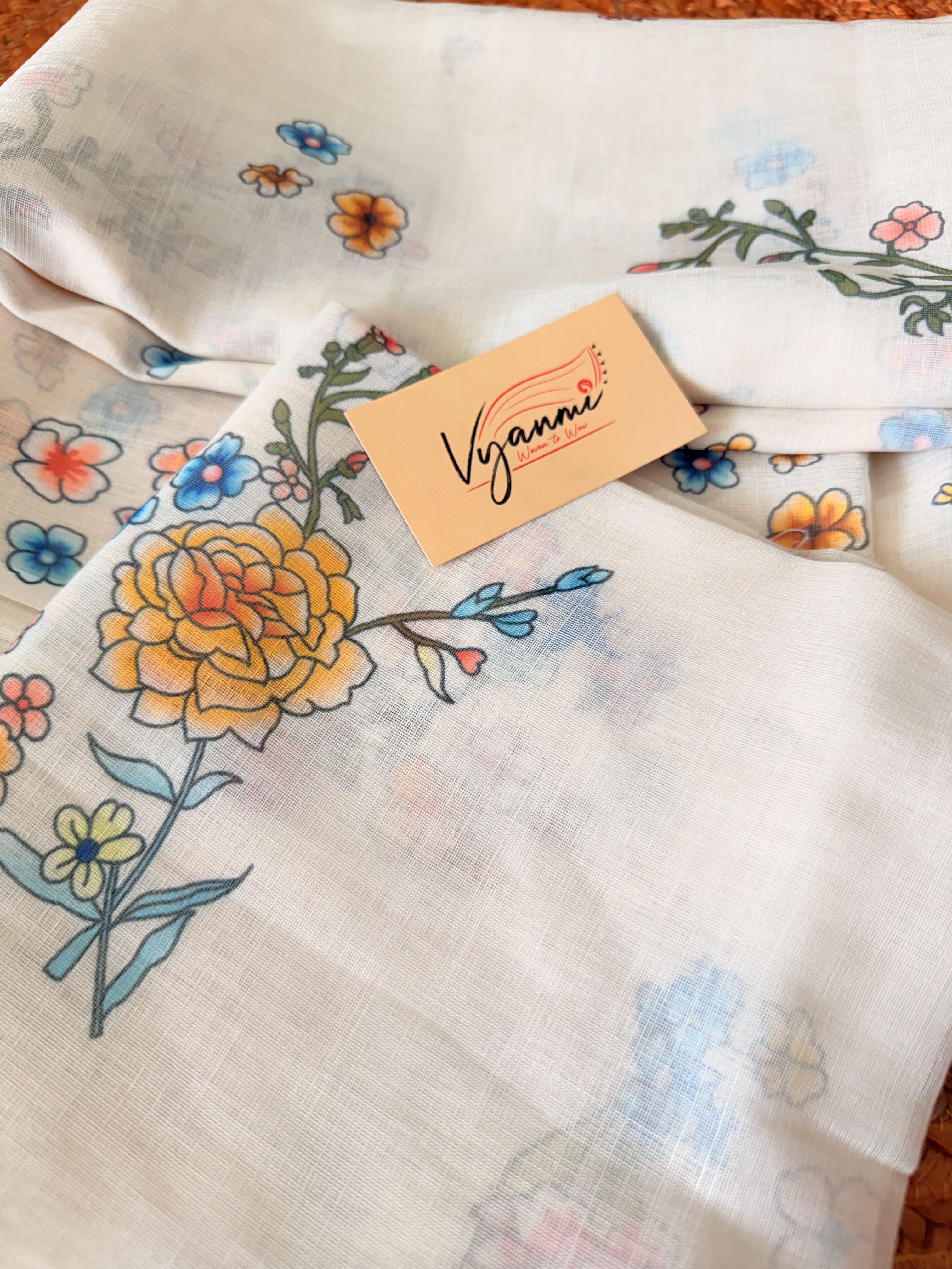 Vyanmi White Meadow Linen Saree