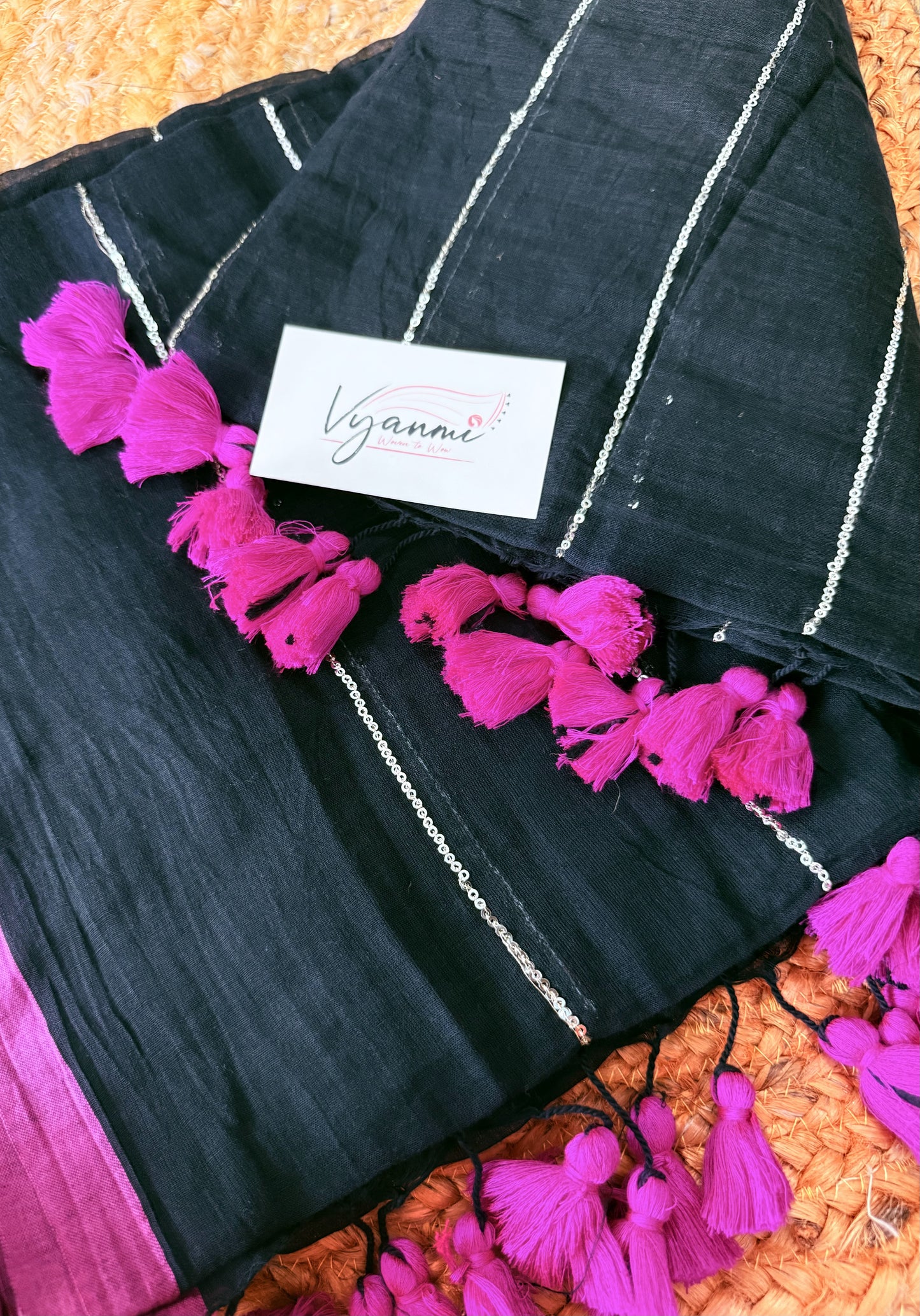 Vyanmi Midnight Sequin Mulmul Saree